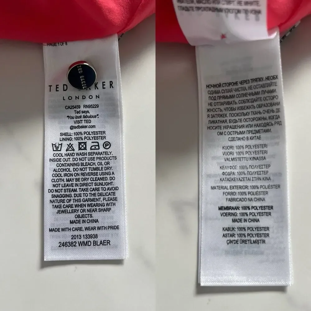 Ted Baker Textured Satin Midi Dress Size 12 Coral Pink Puff Sleeve modest chic - Picture 7 of 12